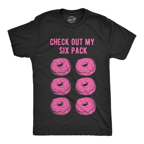 Mens Check Out My Six Pack T shirt Funny Workout Donuts Graphic Humor Gym Tee (Heather Black) - XL
