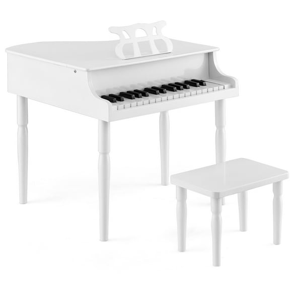 Gymax 30-Key Classic Baby Grand Piano Toddler Toy Wood w/ Bench & Music Rack White