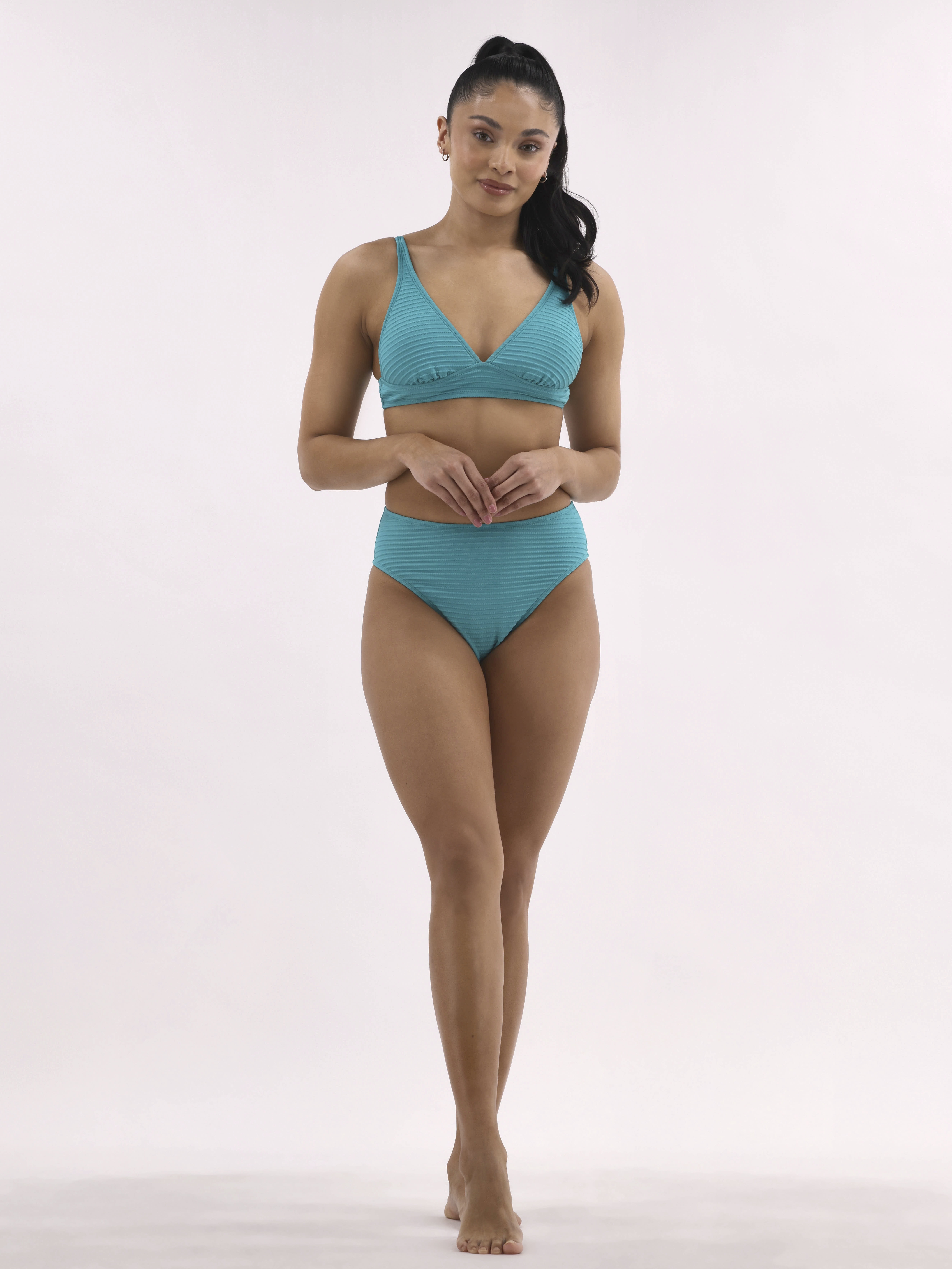 No Boundaries High Waisted Ribbed Bikini Bottom, Women's and Women's Plus