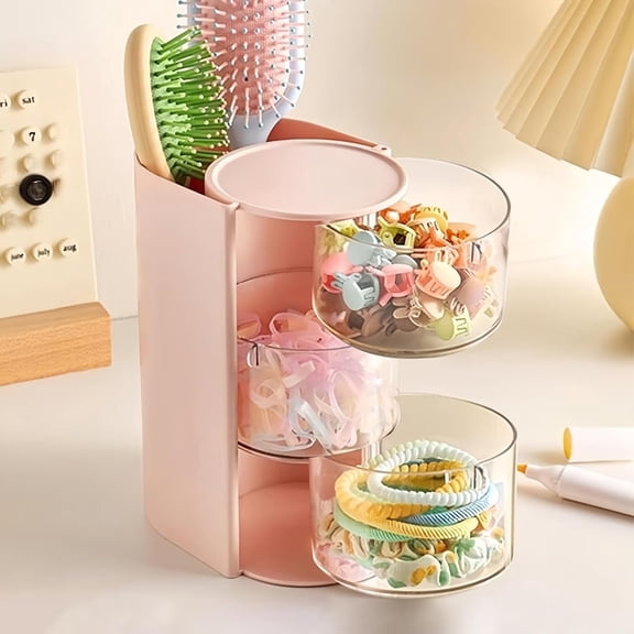 3-Tier Rotating Hair Accessory Organizer - Clear Large Capacity Jewelry & Headband Storage Box, Portable Display Case for Vanity