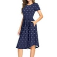 thumbnail image 3 of MLANM Women Short Sleeve Polka Dot Midi Casual Swing Pleated Empire Waist Dress with Pockets, 2XL Dot Navy, 3 of 7