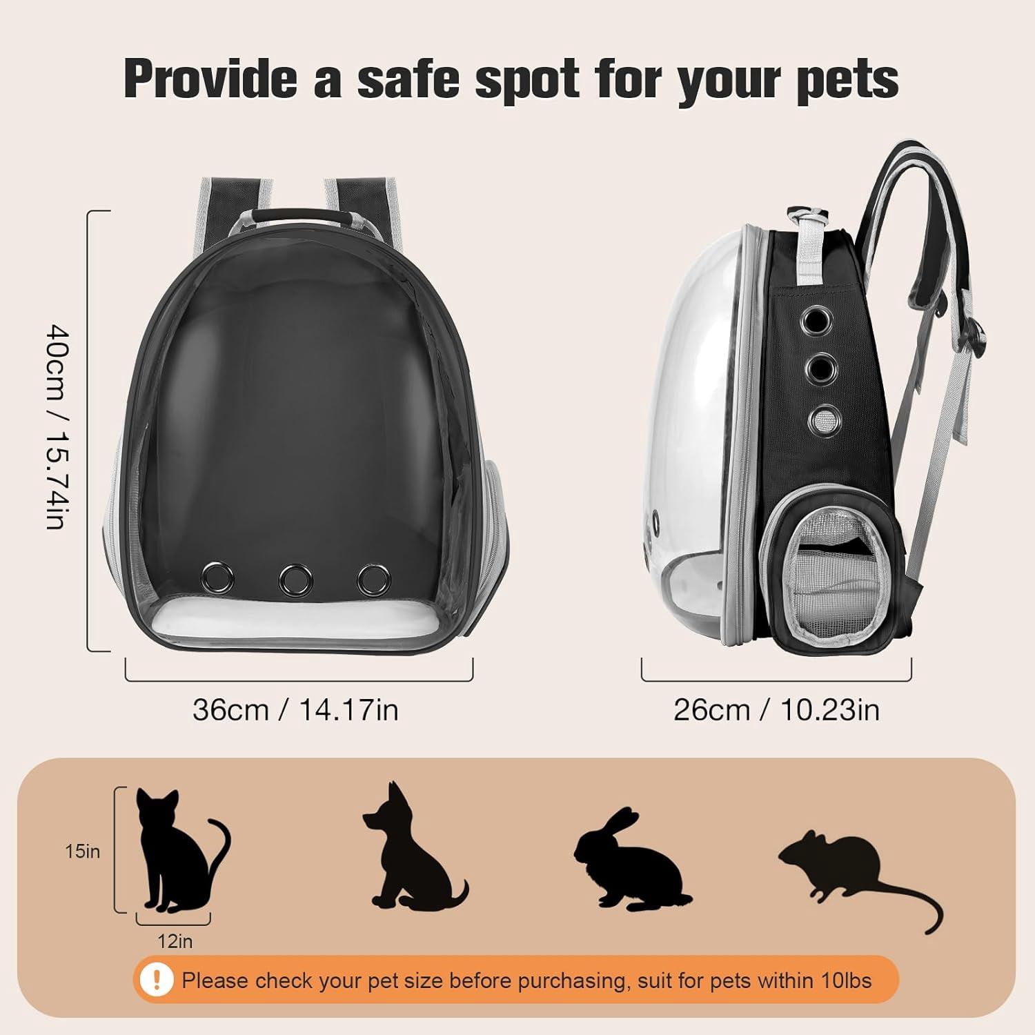 Cat Carrier Backpack, Pet Carrier Backpack Front Pack for Small Medium Cat Puppy Dog Carrier Backpack Bag Space Capsule, Pet Carrier for Travel Hiking Walking Camping (Black)