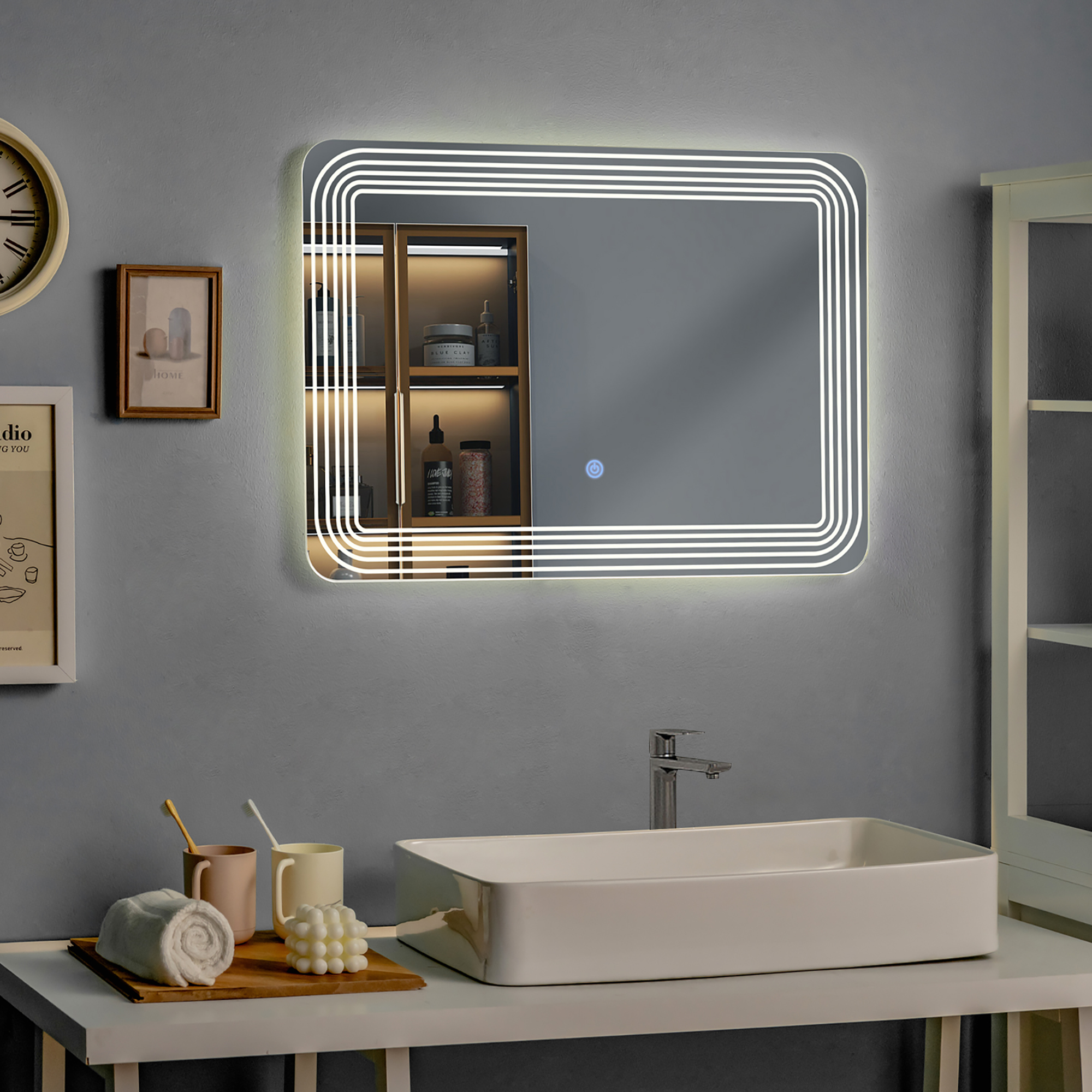 Costway Rectangle Bathroom LED Mirror Wall Mounted 3-Color Dimmable Touch  Switch Makeup