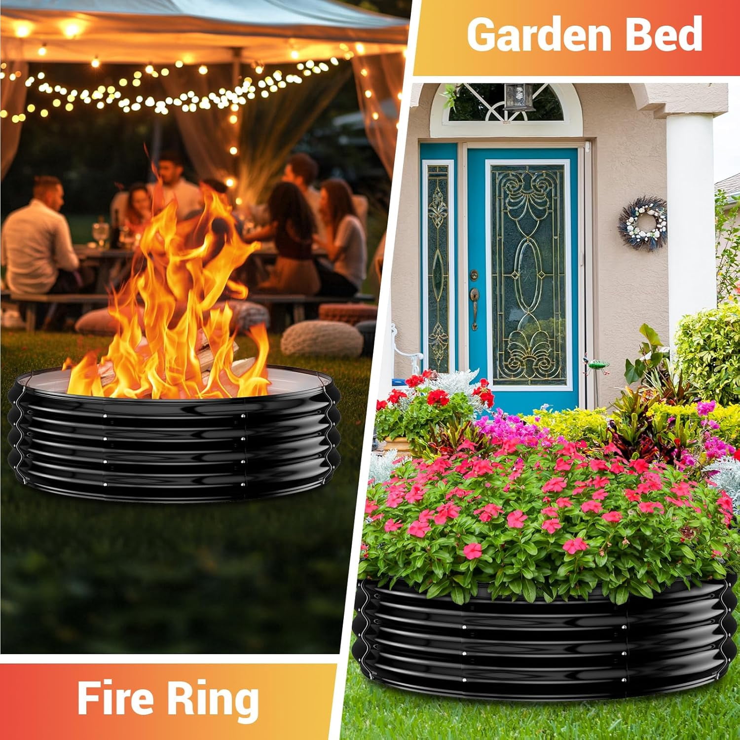 60 Inch Extra Large Heavy Duty Fire Pit Ring, 12" Tall High Heat Resistant Wood Burning Outdoor Fire Bowl, Galvanized Steel Portable for Backyard, Patio, Bonfire and Camping