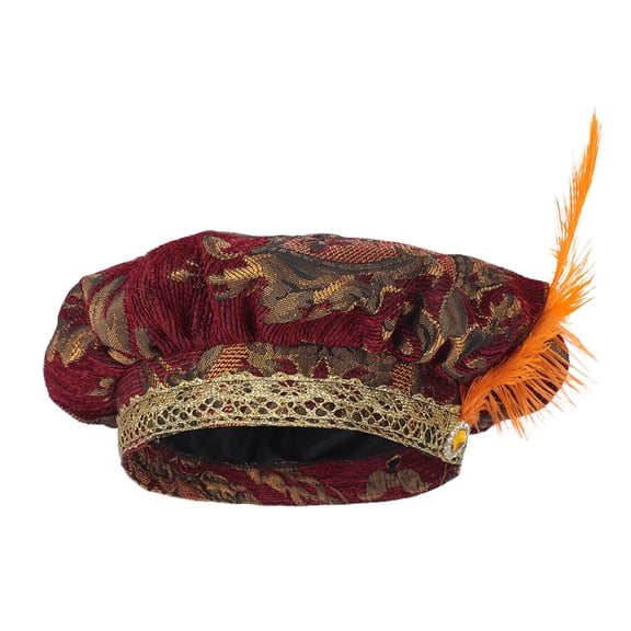 Medieval Tudors Hat with Feathered Renaissances Muffin Hat Tudors Flat Cap Halloween Cosplay Costumes Halloween Cosplay