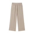 thumbnail image 5 of HH TRAF - Pantalón de pijama para mujer, estilo cintura alta, liso, pierna ancha, con bolsillos, plisado, cintura elástica, ajustado, largo, 5 of 5