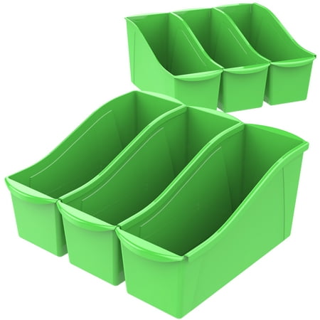 storex large plastic book bin kids paper storage green 6-pack