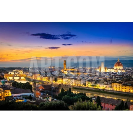 Florence Estate Wall Scenic View of Florence after Sunset from Piazzale Michelangelo Print Wall Art By MartinM303 ()