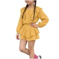 thumbnail image 2 of Amidoa Girls 2 Piece Outfits Summer Clothes Solid Color Cute T-Shirt and Casual Shorts Kids Clothing Sets Yellow Size 6, 2 of 9