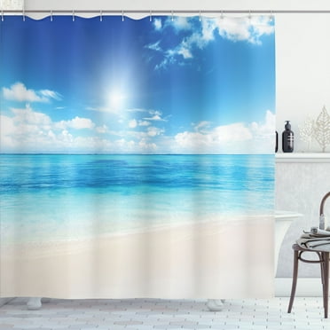Ambesonne Coastal Shower Curtain, Caribbean Summer Sea, 69"Wx84"L, Cream Turquoise White