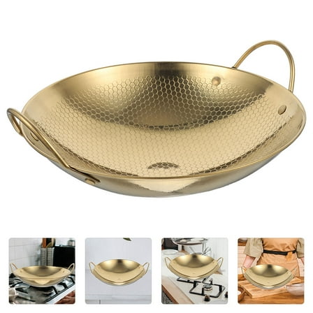 HOOWIFFY Stainless Steel Wok Pan with Polished , Non-Stick Hot Pot Cooking Pan for Kitchen Use