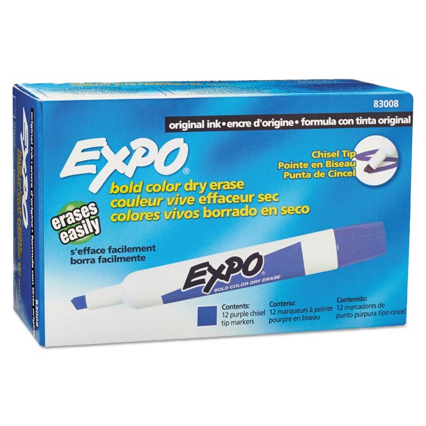 EXPO Dry Erase Markers, Chisel Tip, Purple, Dozen