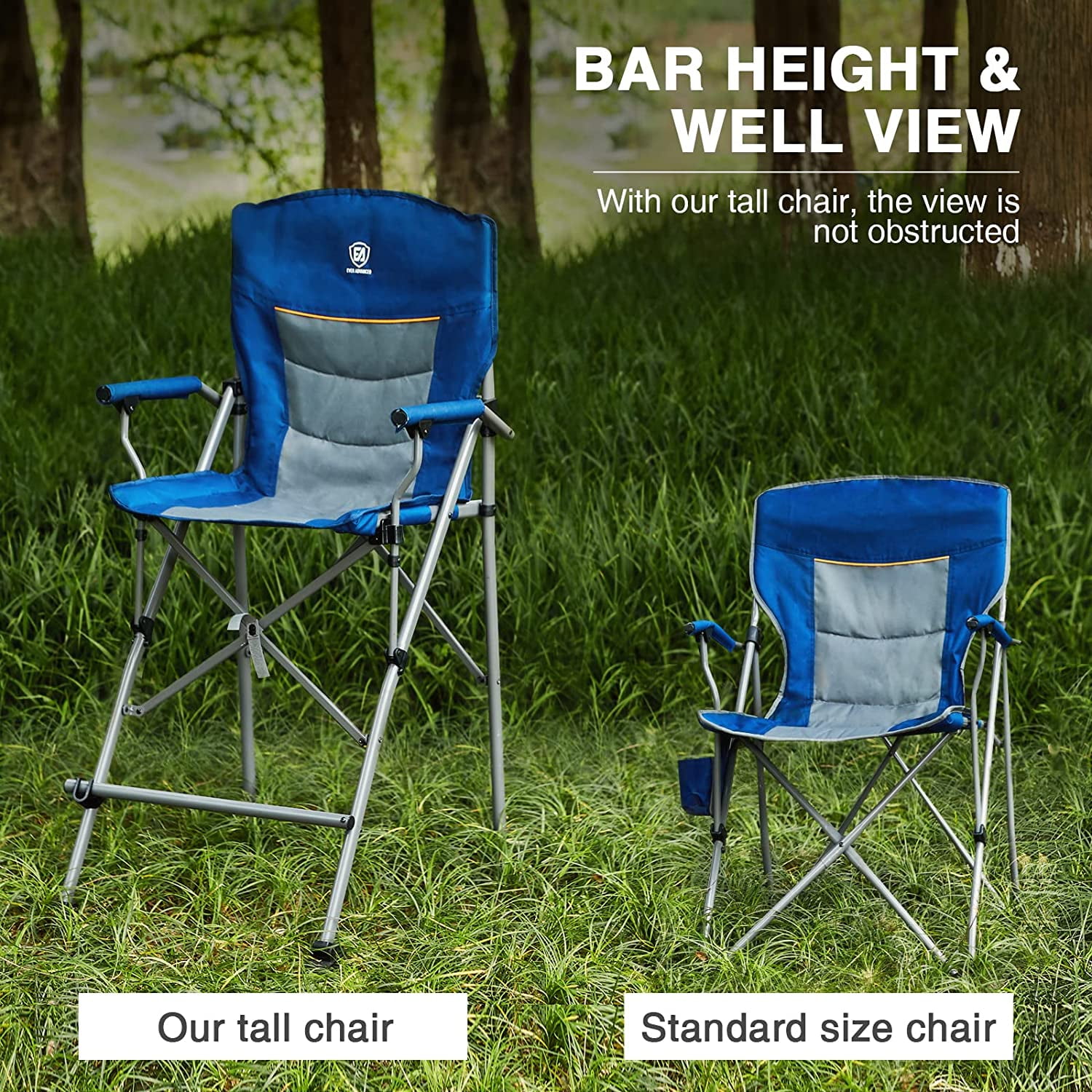 Camping Chair Folding Extra Tall Bar Height Director Seat With Footrest Blue 