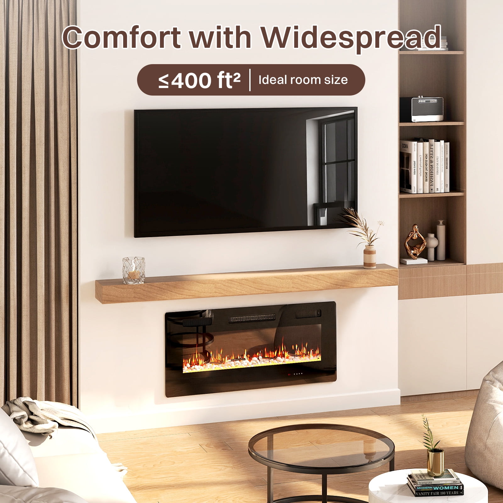 40" Insert Wall Mounted Electric Fireplace Mantel Features a Touch Screen, Timer, Adjustable Flame Color, 700W / 1400W