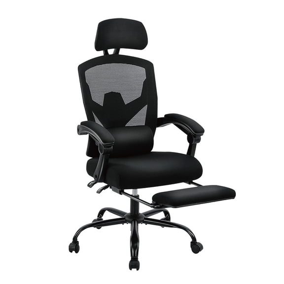 Simenmax Ergonomic High-Back Mesh Desk Chair, 135° Reclining Office Chair with Retractable Footrest, Lumbar Support and Swivel Wheels for Home Study Gaming, Black