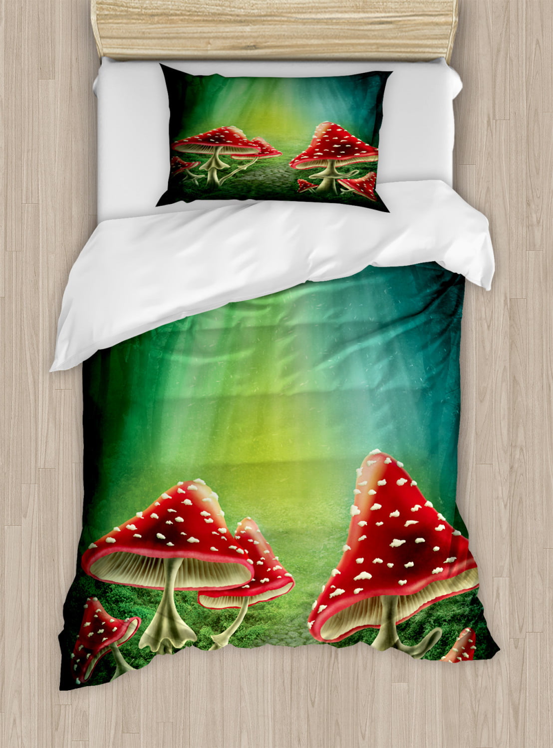 Nature Duvet Cover Set With Pillow Shams Mushrooms Wild Organic Print