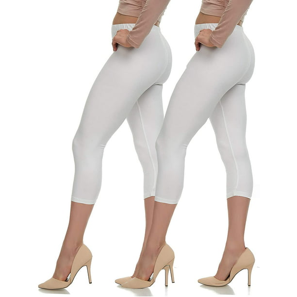 LMB Capri Leggings for Women Buttery Soft Polyester Fabric, White 2 ...