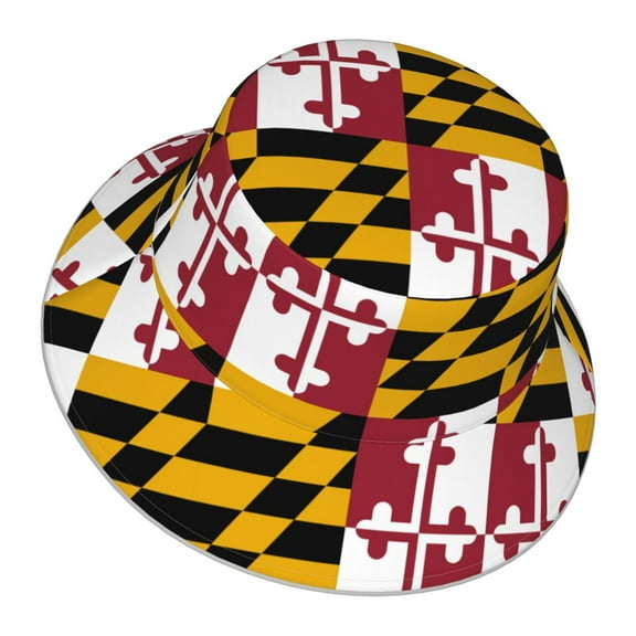 Unisex Maryland-Flag Pattern Bucket Hat Fisherman Cap Reversible Travel Sunhat With Reflective Stripe