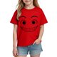 thumbnail image 5 of Blusas y camisas de manga corta con cuello redondo para niños y niñas, color liso, con estampado de expresión linda, manga corta, holgadas y cómodas, blusa para niña, 5 of 6