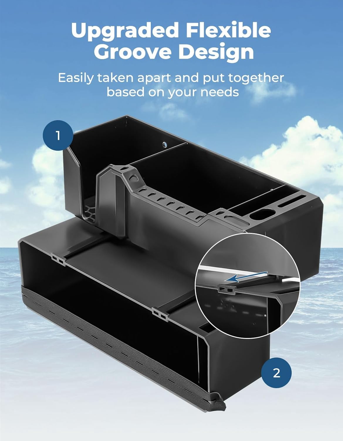 Upgraded Boat Cup Holder Marine Caddy Organizer w/ Flexible Groove Universal Fishing Accessories Fit for Bass Boat Kayak Pontoon Jon Boat