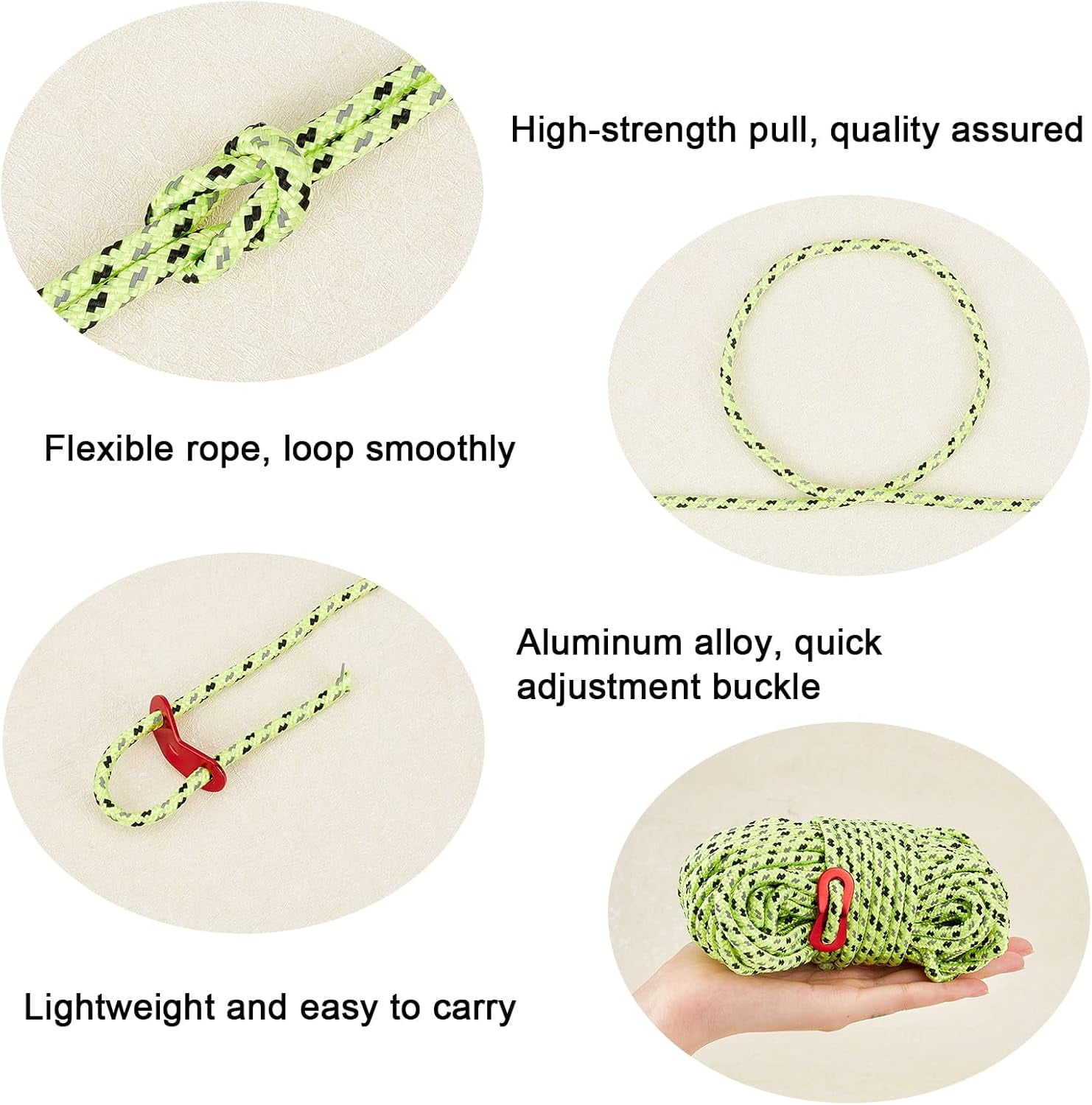 10pcs Aluminum Alloy Tent Tensioners Rope Adjuster with 10pcs Iron Camping Tent Pegs and 20m Nylon Reflective Tent Rope Camping Cord for Tent Hiking Camping Colorful