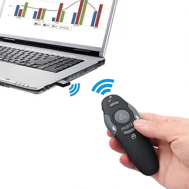Presentador inalámbrico multifuncional de 2,4 GHz con control remoto para presentaciones de PowerPoint y puntero láser.