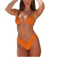 thumbnail image 3 of lcziwo Weekly Sales Women's Triangle Halter Bikini Set Summer Spaghetti Straps Bras and High Waisted Swim Shorts 2 Piece Outfits Casual Ruched Swimsuit Orange S, 3 of 7