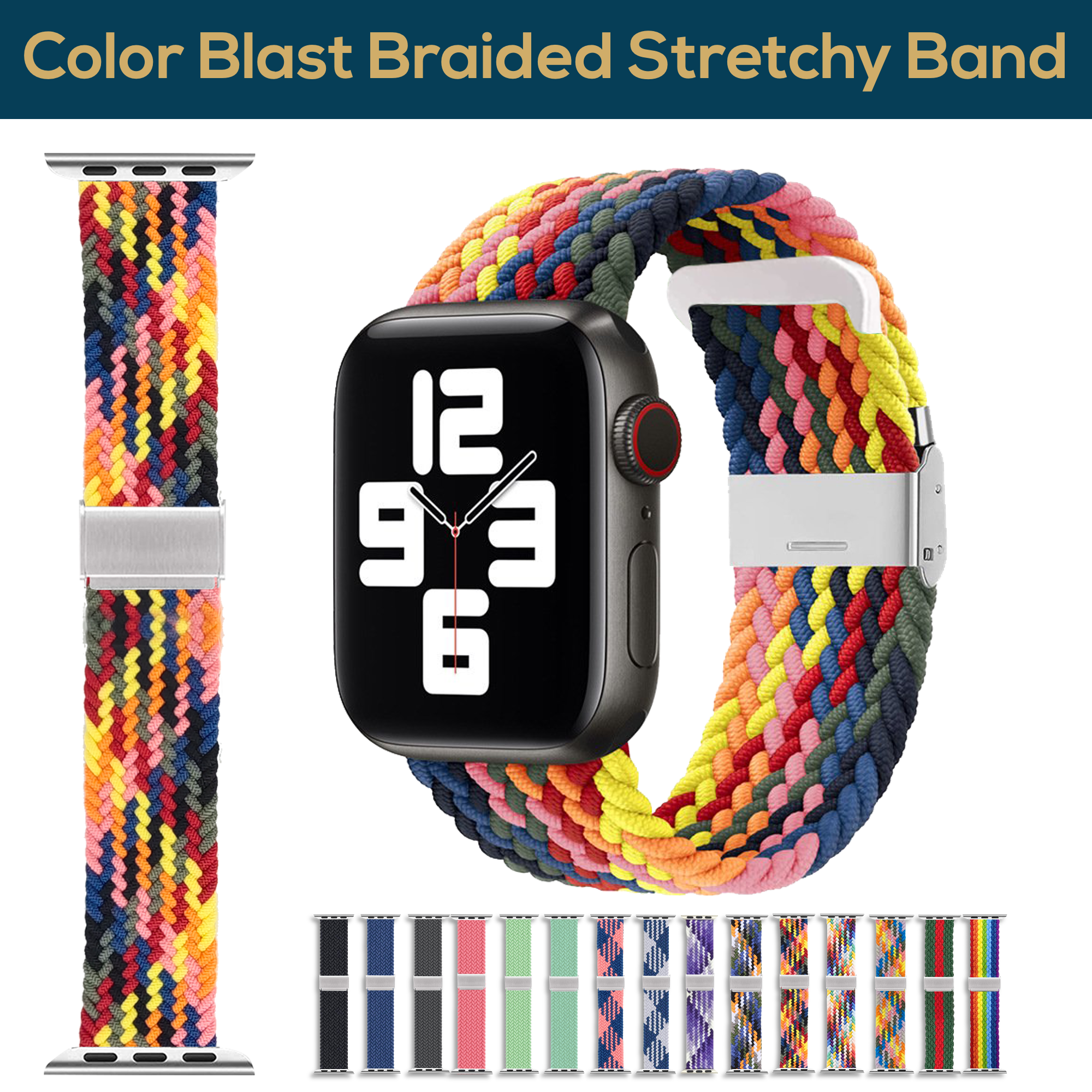 ComfiTime Apple Watch Band–Stretchy Braided iWatch Sport Band 38mm 40mm 41mm 42mm 44mm 45mm 49mm for Men&Women, Breathable Elastic Apple Watch Wristbands Strap for Series 9 8 7 6 5 4 3 2 1 SE Ultra