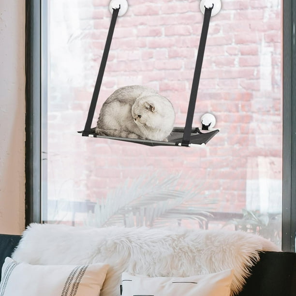 Percha para ventana de gato Hamaca para gato para ventana Ventosa Colgante Gatitos de una sola capa Asiento de ventana para cama de gato para gatos de Negro Yinane Percha de ventana