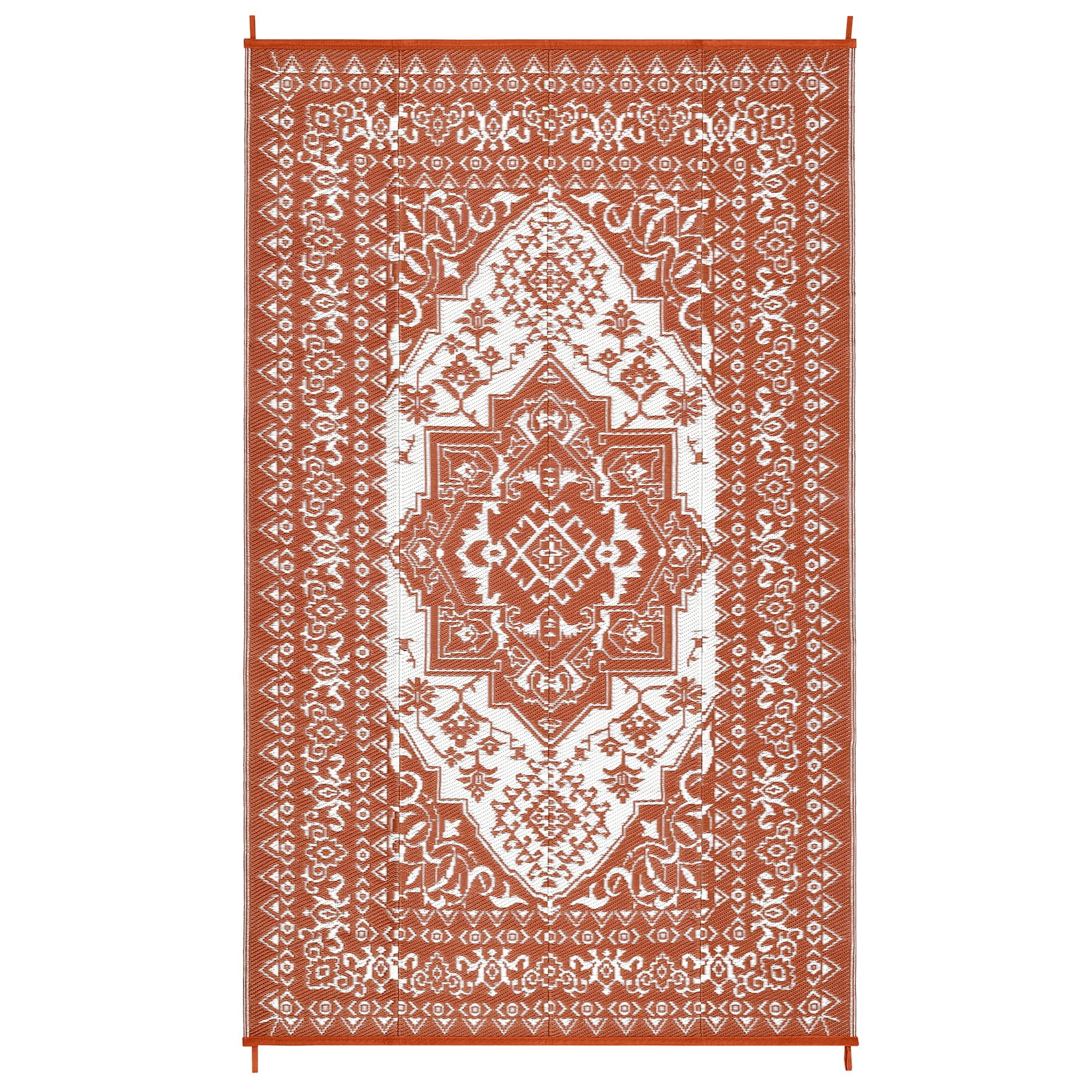 GlowSol 10x20 Outdoor Rug Waterproof Carpet Patio Rug Indoor Outdoor Area Rug Reversible Rug for Picnic Beach Deck-Outdoor, Brick Red/White