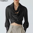 thumbnail image 4 of INCERUN Tops 2024 estilo coreano moda para hombres diseño de cuello alto camisas sexy casual masculino sólido recortado manga larga blusa S-5XL, 4 of 5