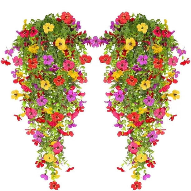 Guirnaldas de flores artificiales | Decoración de pared con vegetación artificial | Cestas colgantes con plantas artificiales