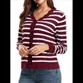 thumbnail image 3 of Suéteres Tipo Cárdigan de Larga para Mujer, Informales, Ligeros, con Botones y Cuello en V, para Otoño Rayas Rojas Oscuras S, 3 of 9