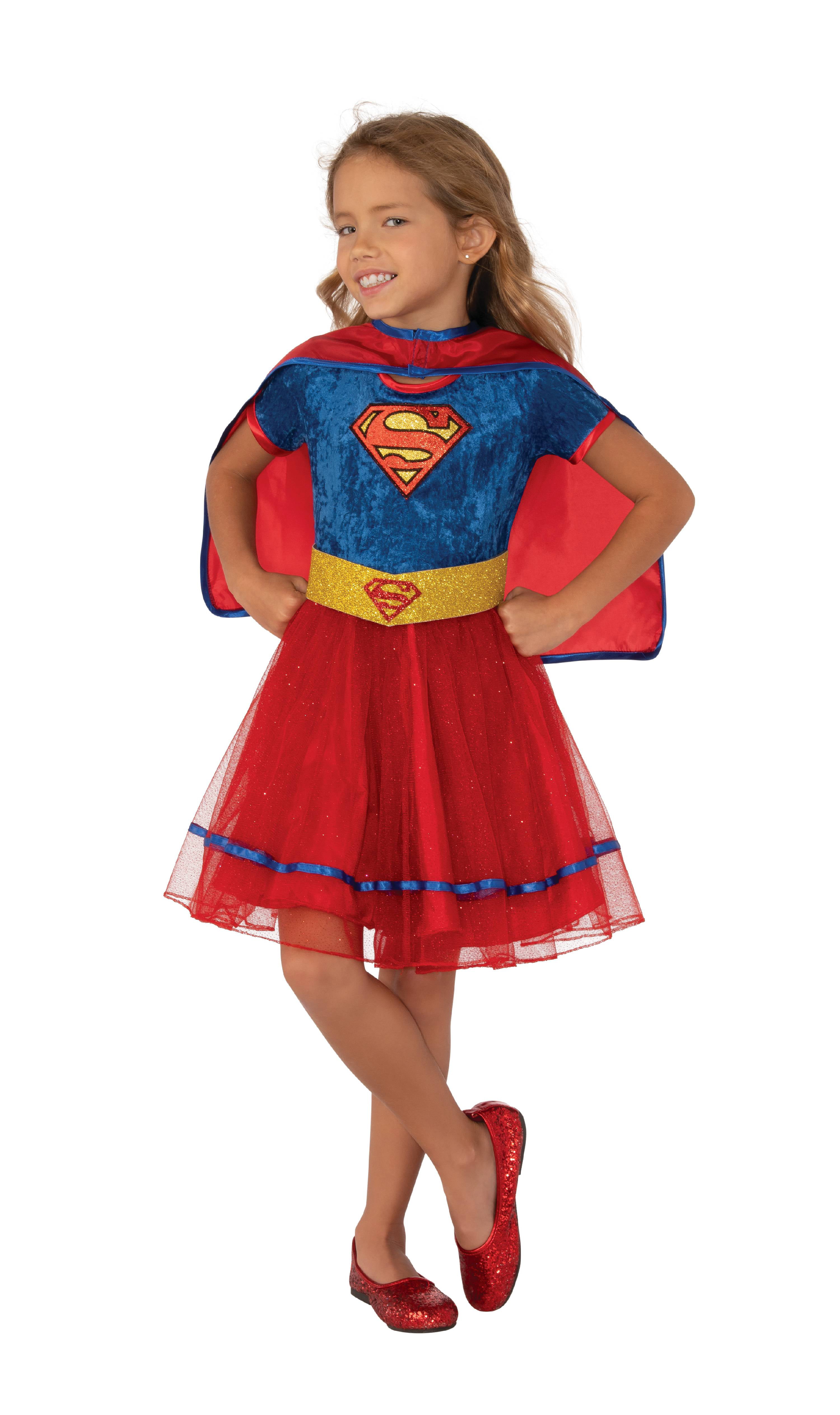 DC Girls Blue & Red Supergirl Gold Glitter Halloween Costume Dress L 10 ...