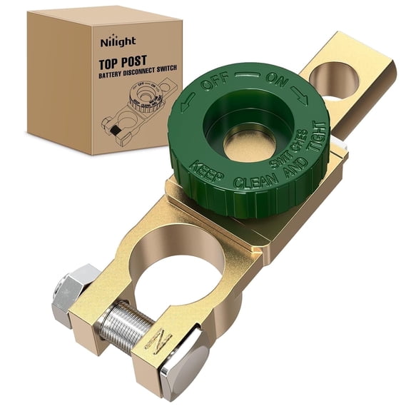 Nilight Top Post Battery Master Switch 12VDC 125A, Heavy Duty Power Cut Off Isolator with Green Knob for Car Truck Boat RV