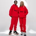 thumbnail image 4 of Zylarhe Couple's Solid Suit Long Sleeved Hooded Top And Trousers Suit Valentines Day Warm Hooded Sweatshirt Sport Pant Set Pant Coat, 4 of 4