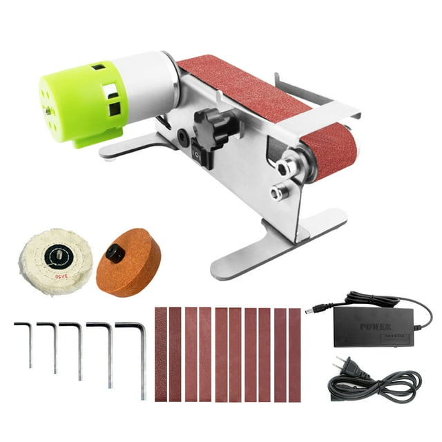 Horizontal Belt Sander Electric Sanding Polishing Grinding Machine Grinding Sander Grinder Small Sand-belt Machine One- Forward & Reverse Rotation 7-Speed Regulation with 10 Sanding Belts f