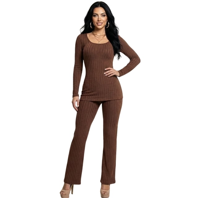 Conjunto de Suéter y Pantalón Acanalado Diseño Elegante y Versátil para Mujer