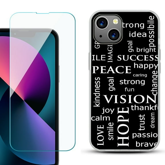 Slim-Fit Gel TPU Phone Case for iPhone 13 Mini, with Tempered Glass Screen Protector, by OneToughShield ® - Positive Words