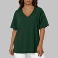 thumbnail image 7 of Olyvenn Plus Size T-shirts for Women Loose Fit V Neck Side Split Shirts Comfy Short Sleeve Plain Blouse Tee 2026 Spring Fashion Top Green XXXL, 7 of 7