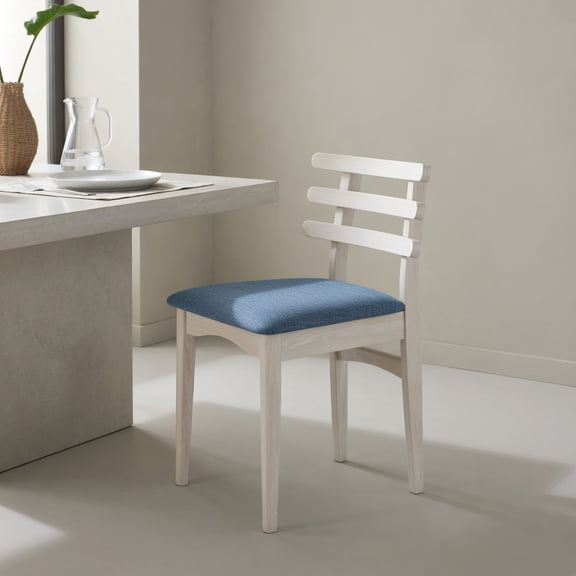 GVN Fabric Kitchen Side Chair Set of 2 with Rubber Wood Frame, Padded Seat for Dining Room, Breakfast Nook, Home Seating Furniture, White