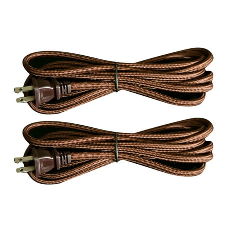 Brown Lamp Cord - Royal Designs Brown 8 Foot Replacement Rayon Lamp Cord with Molded Plug SPT-1, Set of 2