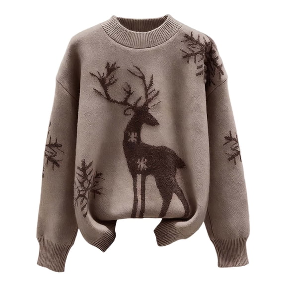 DHFJKG Christmas Sweaters For Women Reindeer Pattern Loose Fit Crewneck Long Sleeve Knitted Top Fall Winter Xmas Holiday Elk Soft Jumper Tops