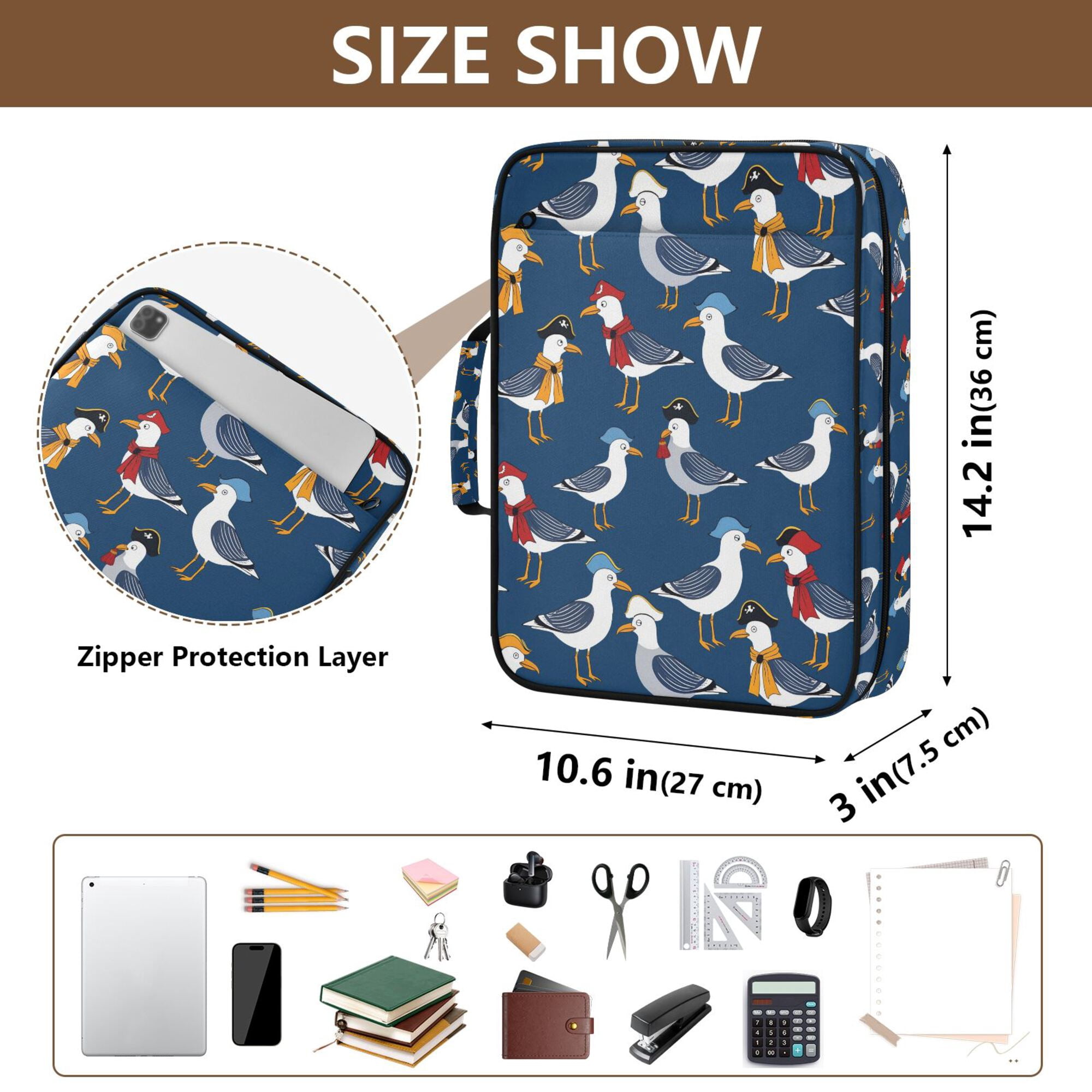 FORMRS Accordion File Folder A4 Size 7-Pocket Expanding Document Organizer Bag with 3 Ring Binder, Blue Cartoon Birds Pattern