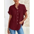 thumbnail image 3 of FreshPretty Womens Button Down Shirts Ruffle Short Sleeve Loose Summer Tops Dressy Casual V Neck Business Work Blouses, 3 of 9