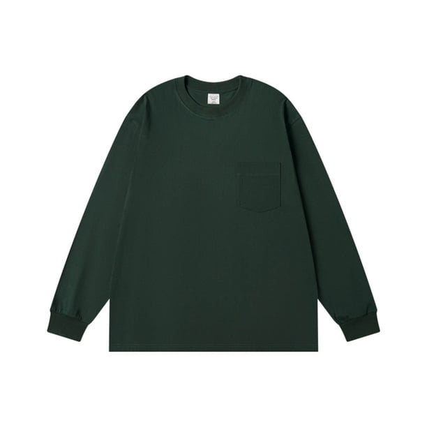 pstuiky mangas largas para hombre, Camiseta informal de manga larga con cuello redondo y bolsillos de color liso para hombre salir tops xxl