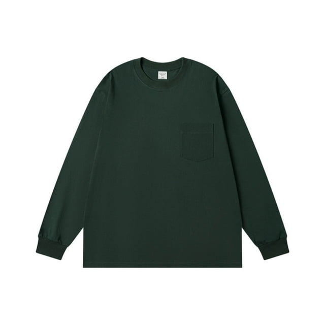 pstuiky camisas de manga larga para hombre, Camiseta informal de manga larga con cuello redondo y bolsillos de color liso para hombre camisetas de hombre l