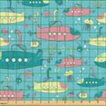 thumbnail image 2 of Ambesonne Nautical Fabric by the Yard Upholstery, Submarines Corals Fish, 10 Yards, Pink Cream and Blue, 2 of 5
