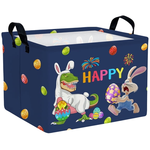 ASKETAM Large Rectangular Easter Basket for Kids, Durable & Cute Gift Storage (Dinosaur Rabbit Blue)