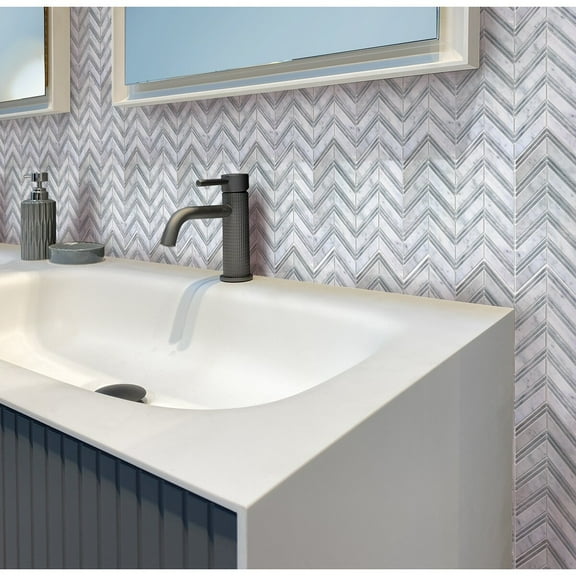 Apollo Tile 5 pack Gray and White 11-in. x 11.8-in. Chevron Carrara Polished Marble Mosaic Tile (4.51 Sq ft/case)